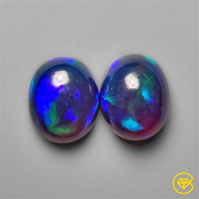 Ethiopian Black Opals Pair (Natural Blue Fire)