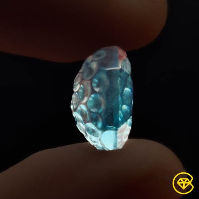 7 ct Faceted London Blue Topaz Reverse Intaglio Carving Fantasy Cut 13X12X7 mm From London