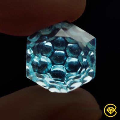 7 ct Faceted London Blue Topaz Reverse Intaglio Carving Fantasy Cut 13X12X6 mm From London