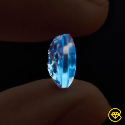 4 ct Faceted Swiss Blue Topaz Reverse Intaglio Honeycomb Carving 100X10X4 mm From London