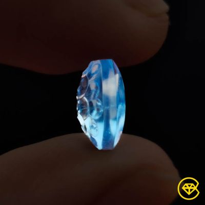 4 ct Faceted Swiss Blue Topaz Reverse Intaglio Honeycomb Carving 10X10X4 mm From London