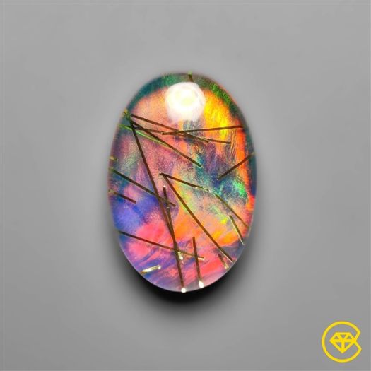 Aurora Opal With Golden Rutilated Quartz Doublet