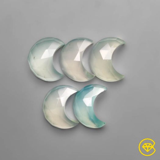 Rose Cut Aqua Chalcedony Crescents Lot