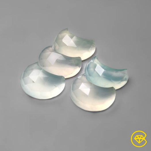 Rose Cut Aqua Chalcedony Crescents Lot