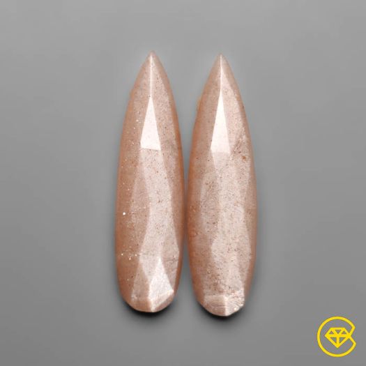 17 Carat Rose Cut Peach Moonstones Pair 30X8X5 mm From India