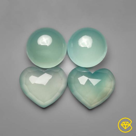 25 ct Aqua Chalcedony Rose Cut & Cabs Pairs Set 12X12X6 mm From Brazil