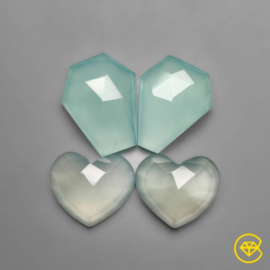 25 ct Rose Cut Aqua Chalcedony Pairs Set 16 - 12 mm From Brazil