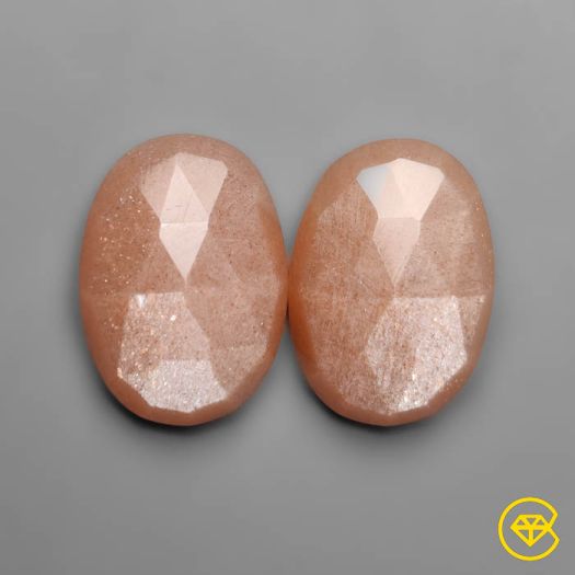 10 ct Rose Cut Peach Moonstones Pair 14X10X4 mm From India