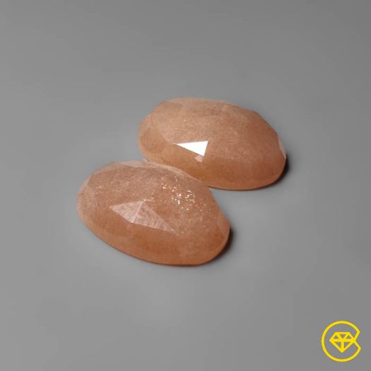 10 ct Rose Cut Peach Moonstones Pair 14X10X4 mm From India