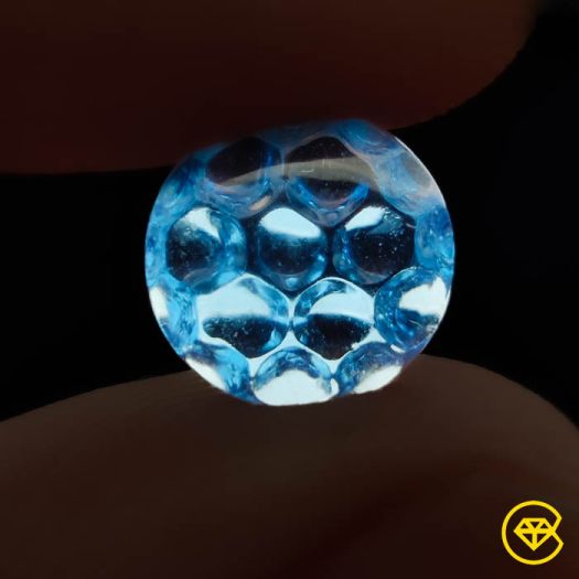 4 ct Faceted Swiss Blue Topaz Reverse Intaglio Honeycomb Carving 100X10X4 mm From London