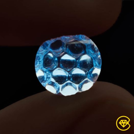 4 ct Faceted Swiss Blue Topaz Reverse Intaglio Honeycomb Carving 10X10X4 mm From London