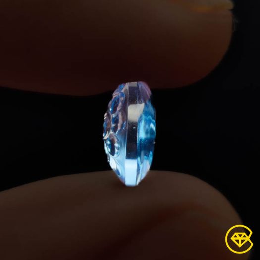 4 ct Faceted Swiss Blue Topaz Reverse Intaglio Honeycomb Carving 10X10X4 mm From London